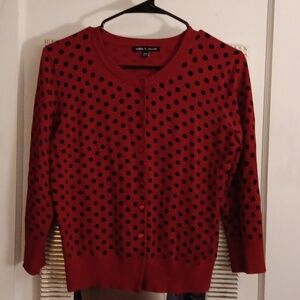 Cable & Gauge Polka Dot 3/4 Sleeve Button Cardigan Sweater